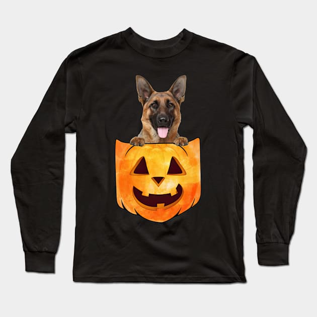 German Shepherd Dog In Pumpkin Pocket Halloween Long Sleeve T-Shirt by TATTOO project